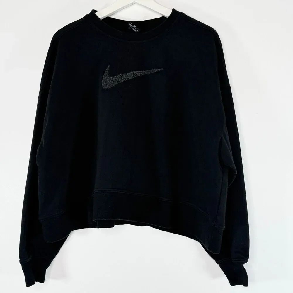 Nike Training Boxy Fit Crewneck Cropped Slouchy Chenille Logo Swoosh Sweat Shirt